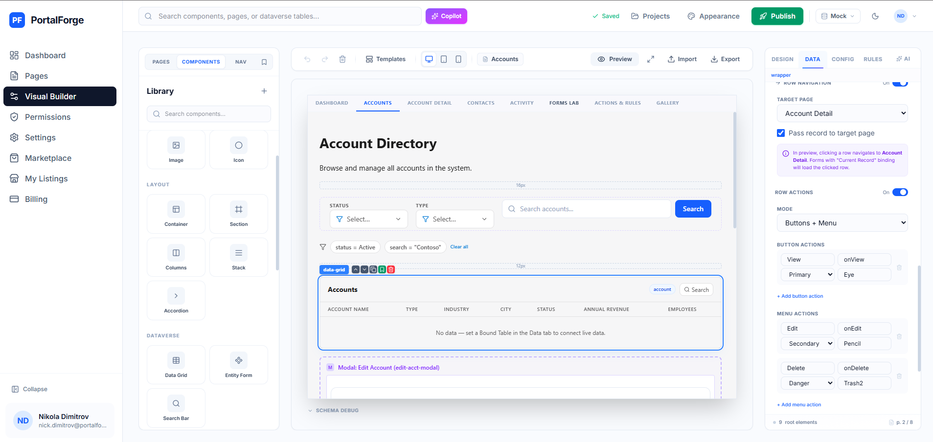 Extended properties panel showing advanced data binding configuration