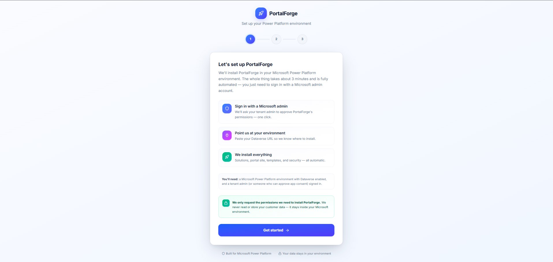 PortalForge onboarding wizard template picker with use-case categories